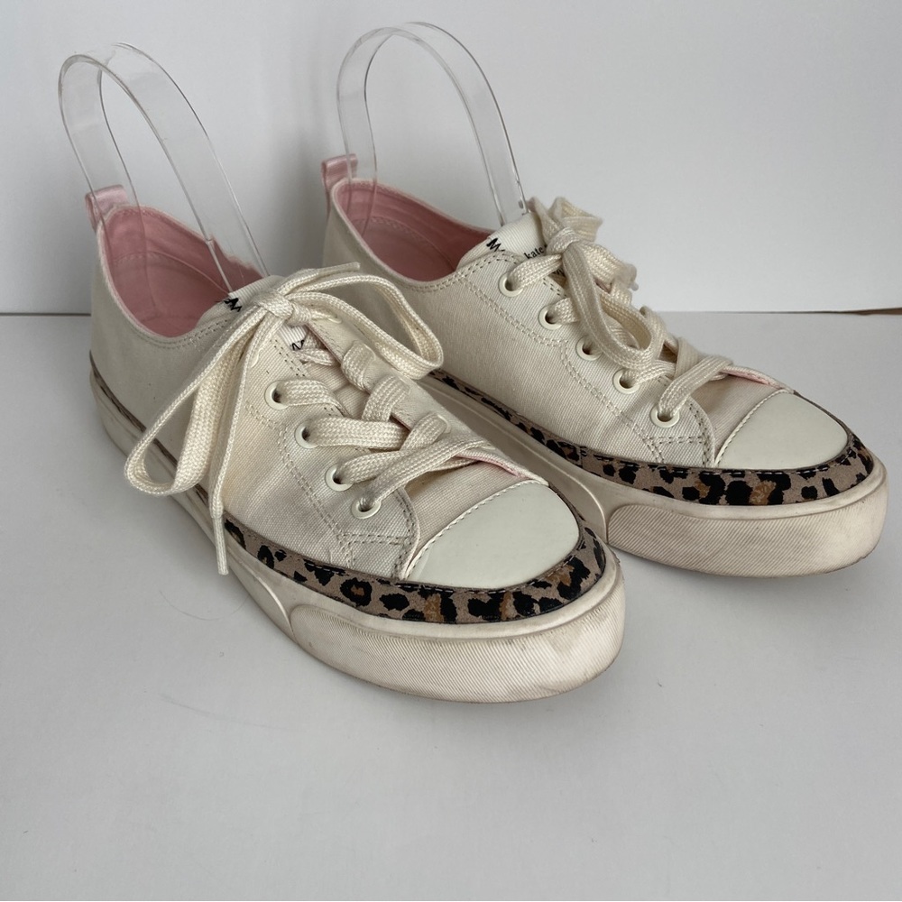 Kate‎ Spade Womens Cream Canvas Kaia Leopard Print Suede Sneakers Size 8